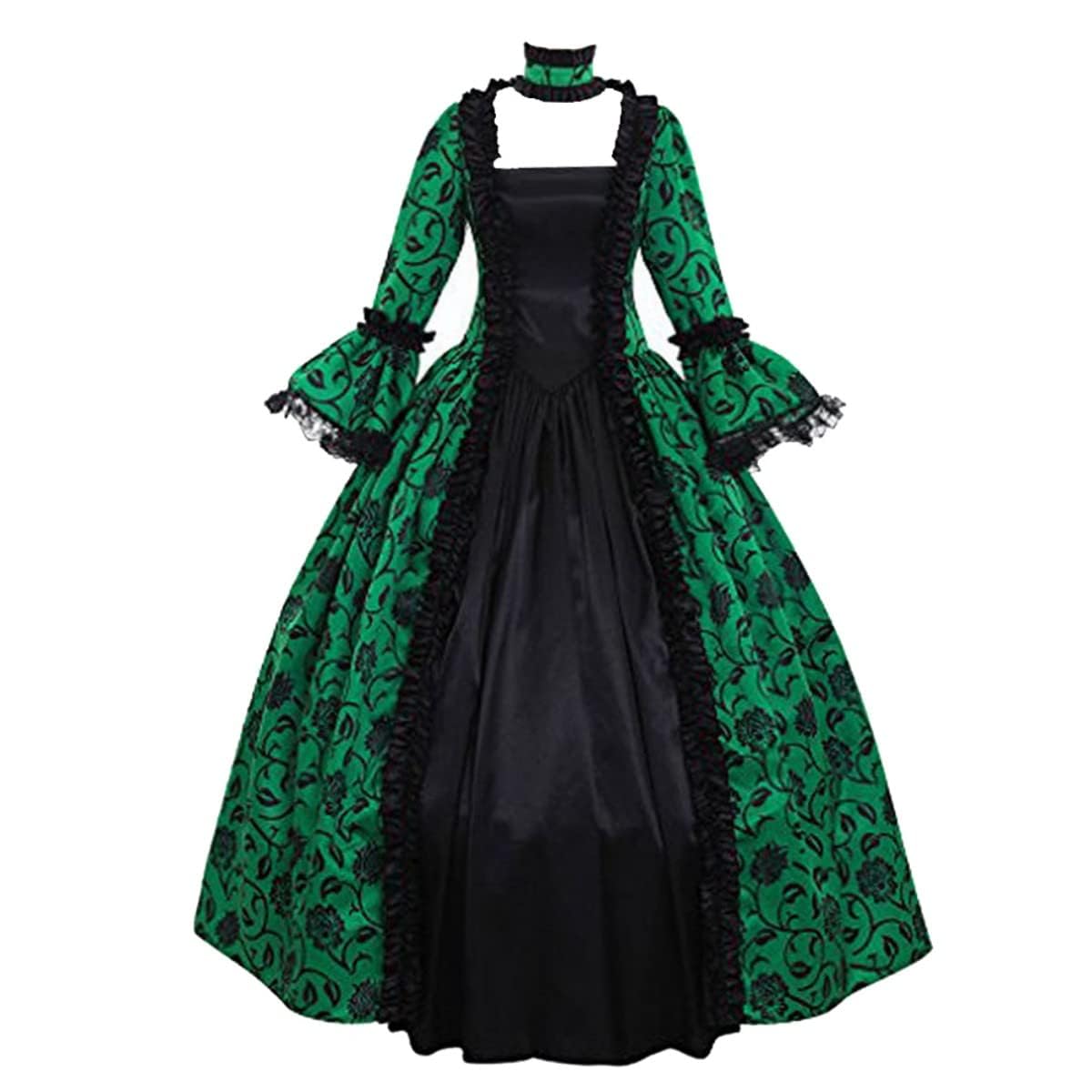 CAMDOM Vestido de Fiesta Victoriano Mujer Retro Medieval Palacio Largo Cuello Cuadrado Satén Elegante Mangas Acampanadas Disfraz Vintage Cosplay