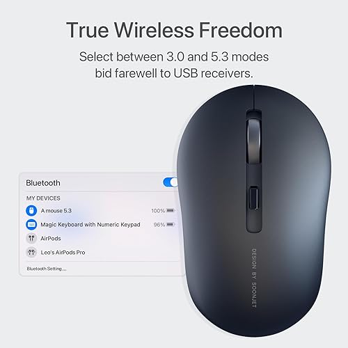 Miniatura 3 de soonjet Ratón inalámbrico de modo dual 2.4G y Bluetooth, 80012001600 DPI Ratón inalámbrico para computadora con receptor USB, para oficina en casa,