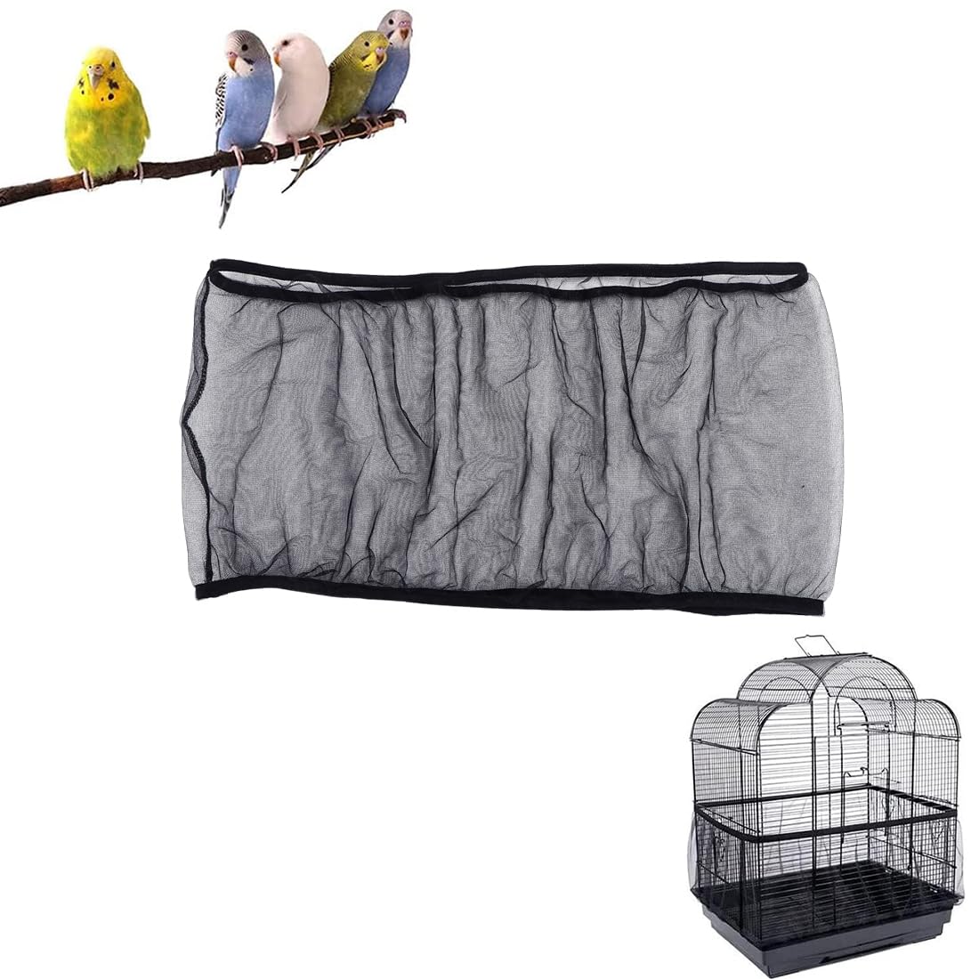 JTKREW Funda Ajustable para Jaula de pájaros - Faldón Protector de Malla para jaulas, ventilado e Ideal para comederos de pájaros y Animales pequeños - Negro, Talla L.