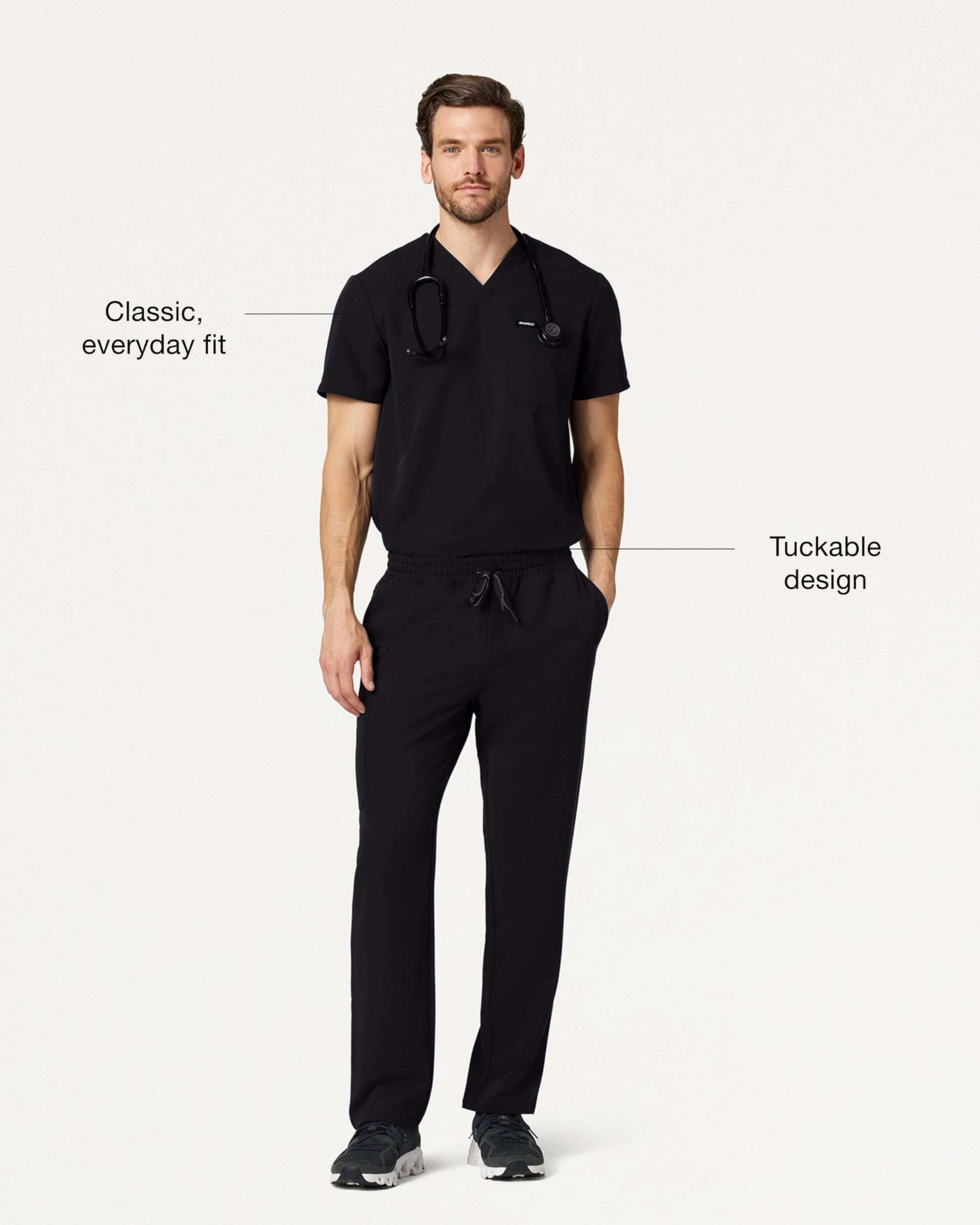 Jaanuu Holmes Men's 1-Pocket Classic V-Neck Scrub Top - Black M