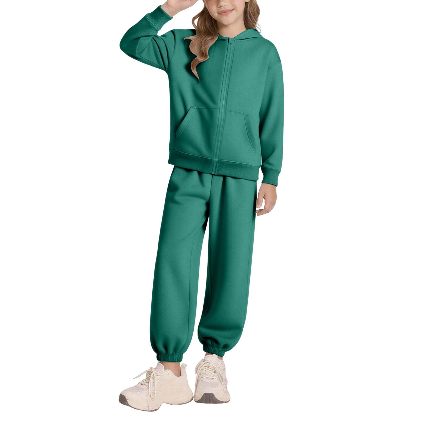 WINWUQB - Tuta da ragazza con cappuccio e zip | Accogliente scuola sport 2 pezzi vestito giacca pantaloni tuta vacanza autunno inverno casual morbido bambini tuta