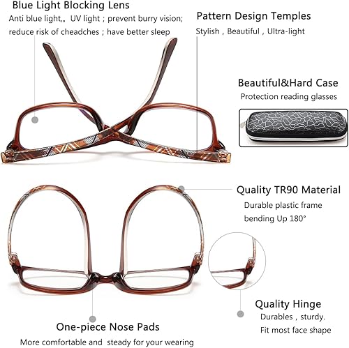 Miniatura 7 de EYEURL Lectores con bloqueo de luz azul para mujer, 2 pares de anteojos de lectura para computadora + 2.75 marcos rectangulares elegantes anteojos