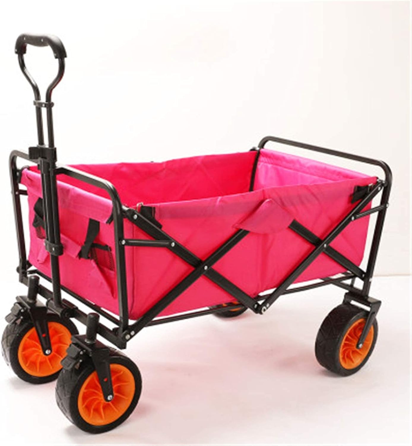 Garden Cart Portable Folding Trolley Outdoor Four-Wheel Trolley Camping Car Shopping Fishing Trolley Carts(Rose Red 75Cm)(Rose Red 75Cm)/Rose Red/75Cm