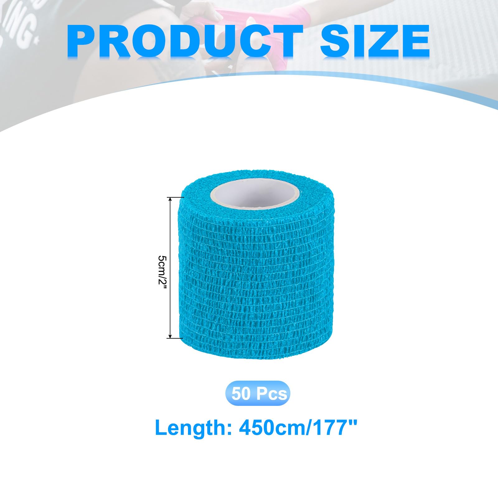 PATIKIL Vendaje autoadhesivo de 177 pulgadas x 2 pulgadas, 50 unidades, elástico, autoadhesivo, transpirable, vendaje envolvente para deporte, elástico, atlético, tobillo, vendaje al aire libre, azul