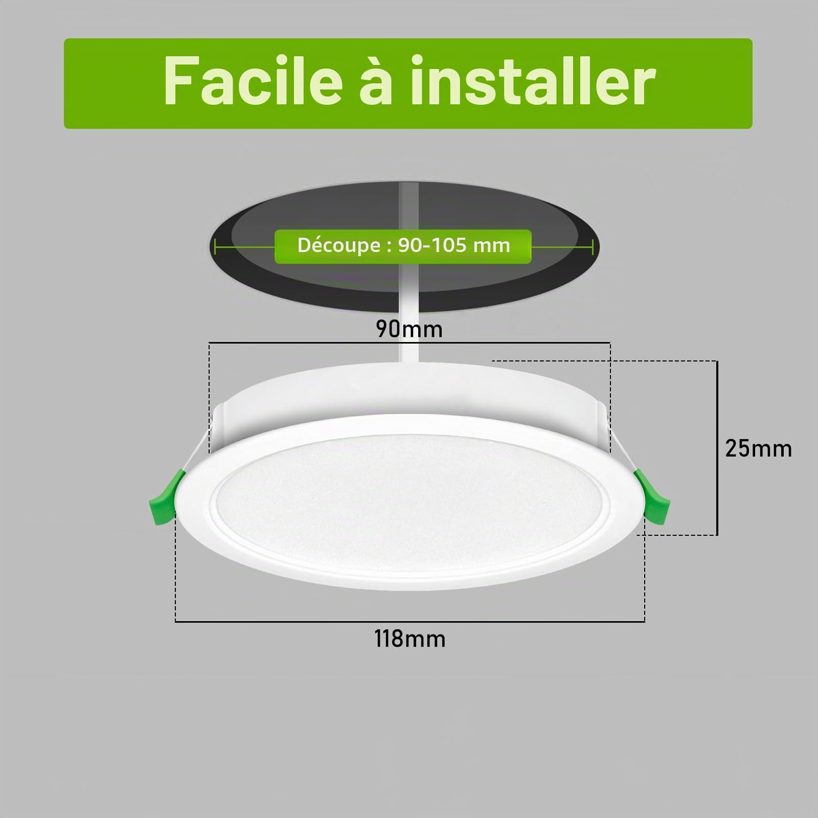 Spot Led Encastrable Salle de Bain,Spots LED 230V, 10W Trou Φ 95-105mm, IP44, Non Dimmable，Spot Led Encastrable Extra Plat, Blanc Chaud 3000K pour Salle de Bain, Cuisine, Salon,Lot de 12