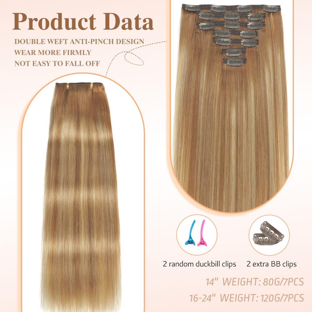 HotLulana Extension Capelli Veri Clip 7pcs 55cm 120g Extension Capelli Veri 22 Pollice Extension Capelli Clip Invisible Extension Clip Capelli Veri Human Hair Extension Clip 10/10/22#
