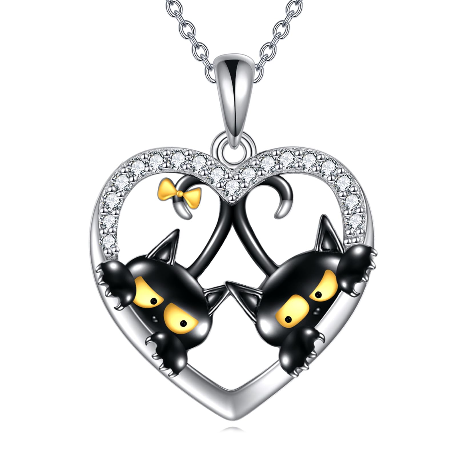 VONALA Schwarze Katze Form Halskette 925 Sterling Silber Katze Schmuck Anhänger Geschenk für Frauen