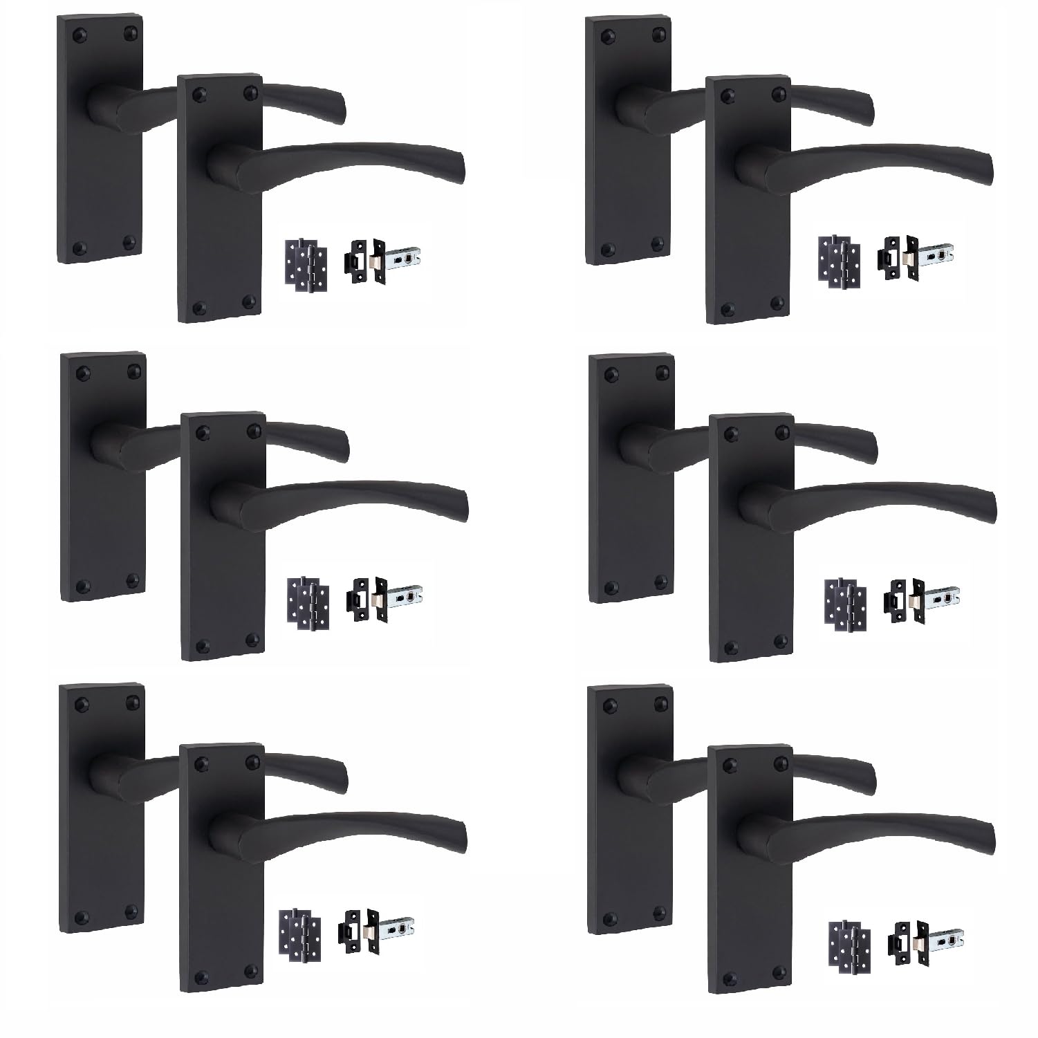 Golden Grace Astrid Door Handle - Black - Victorian Scroll - 6 Pack