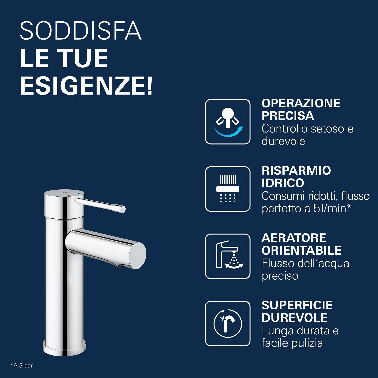 GROHE Essence Rubinetto Miscelatore Monocomando per Lavabo con Piletta Click Clack, Ecojoy, Bocca Fissa, Cromo 34294001