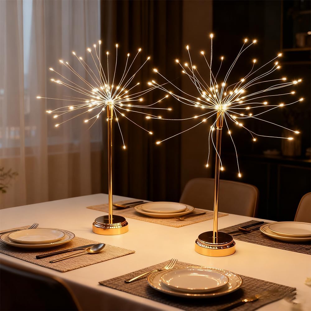 Nest and Flowers Table Lights, Fairy Tree Led Banquet Desk Centerpiece Mini Table Starburst Lights with Remote, for Christmas Party Indoor Decor Gift (1*Pure White Light) image 2
