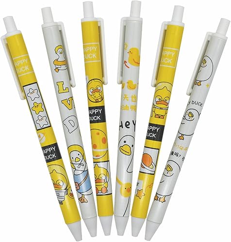 Miniatura 9 de 12 bolígrafos de gel retráctiles con diseño de pato amarillo, tinta negra para suministros escolares, oficina, fiesta, cumpleaños