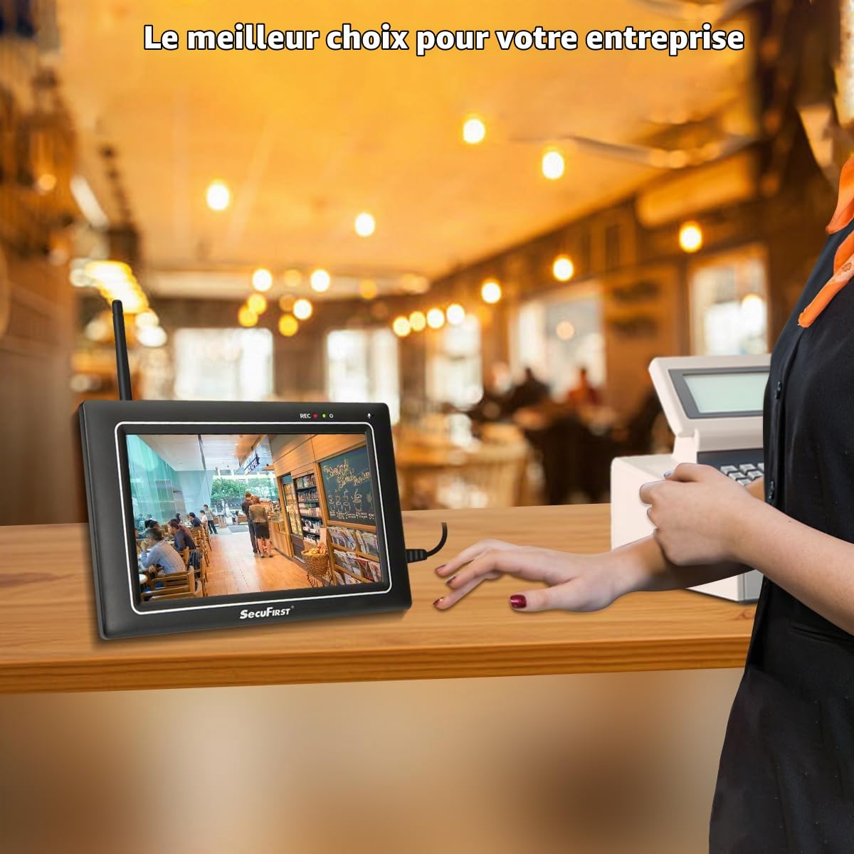 SecuFirst Kit de caméra de Surveillance extérieure avec Moniteur intérieur | écran tactile 7 pouces avec mémoire extensible jusqu'à 2 To, fonctionne sans Wi-Fi, caméra extérieure 2K, 32 Go