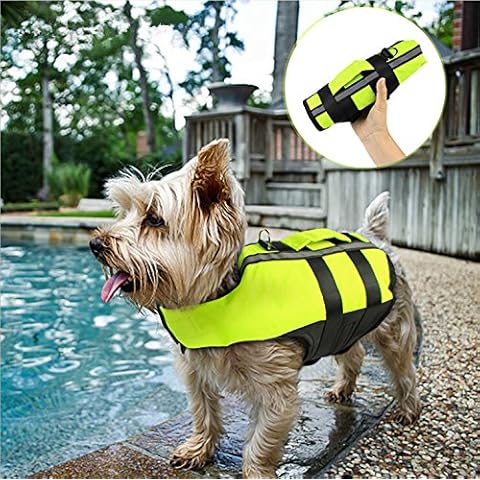Aurynns Dog Life Jacket Inflatable Pet Life Preserver Adjustable Air Sac Swiming Coat Safety Vest Fluorescent Green (M) Cover