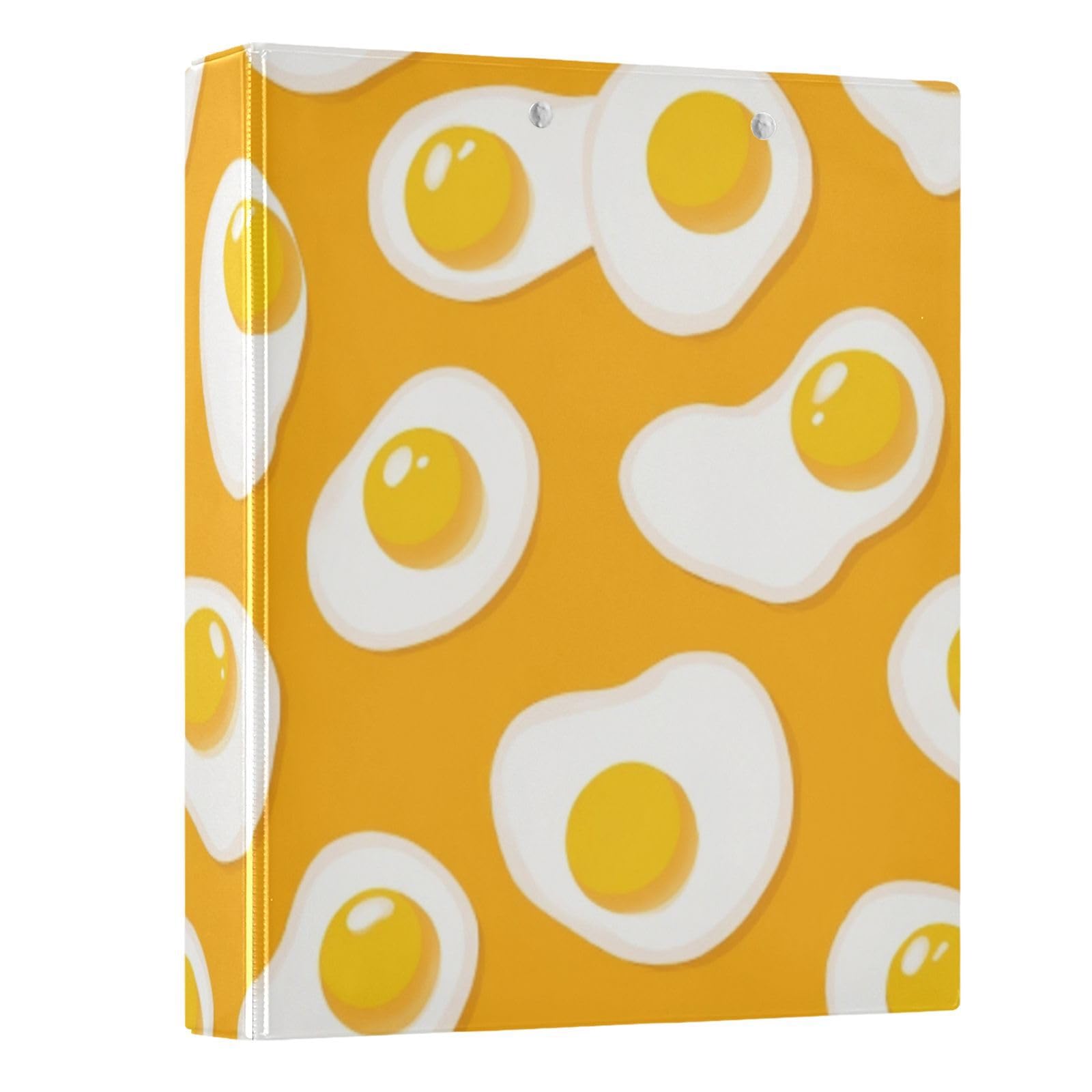 Kcldeci Raccoglitore a 3 anelli con copertina rigida, stampa di uova fritte, anelli rotondi da 3,8 cm, con tasche interne, per scuola e ufficio, ricette, confezione da 2