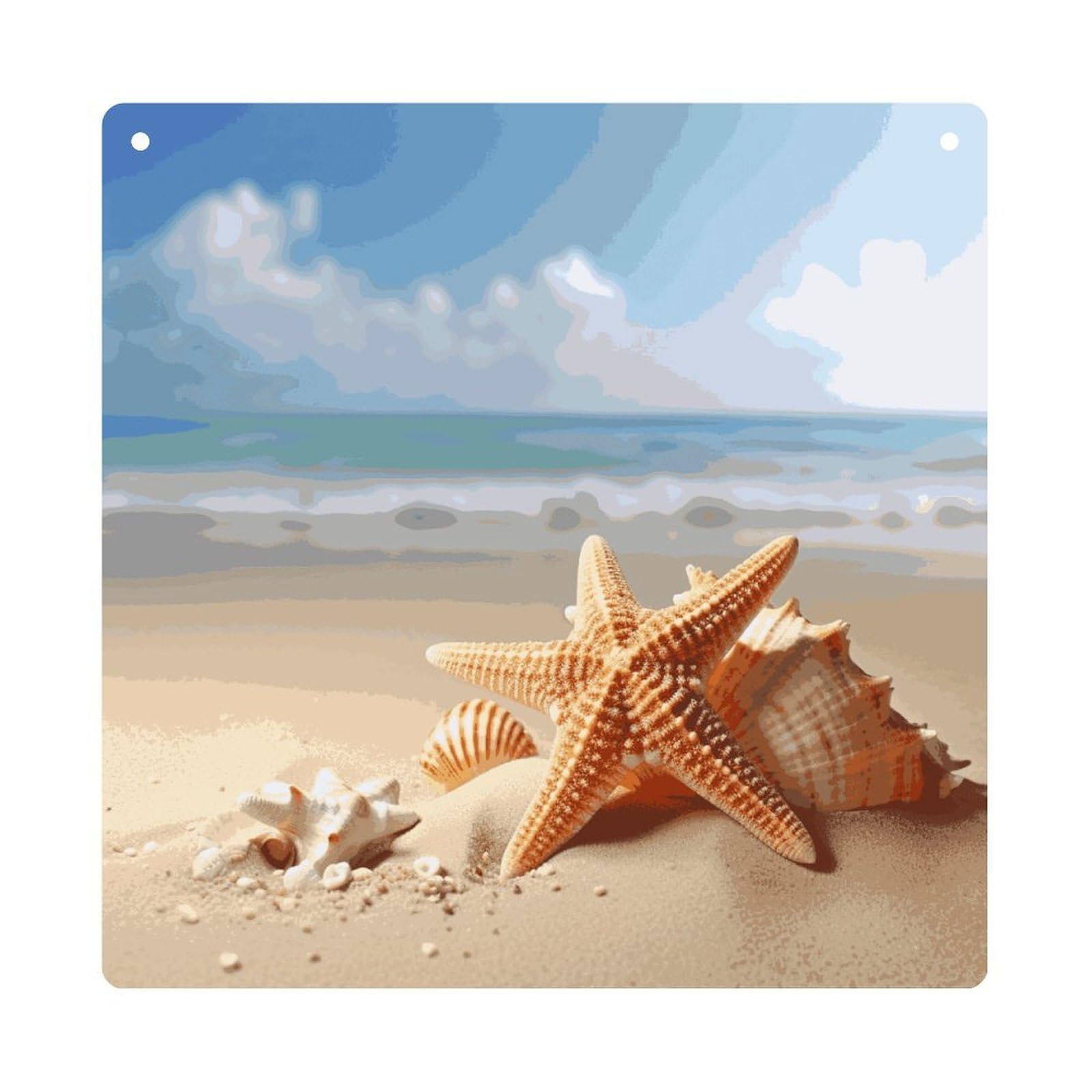 Adfgyerh Style Summer Starfish Seashell Hanging Ornaments Window Hanging Modern Acrylic Decor For Living Room Bedroom Dining Room Hallway Office Wall Decor, 8X8 In