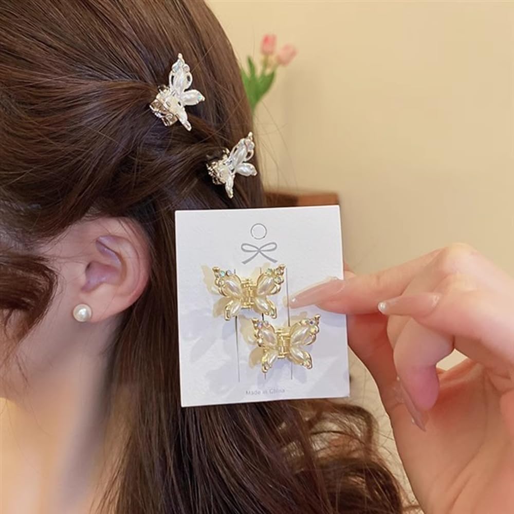 Butterfly Hair Clips, Mini Hair Claws, 2 PC Small Hair Jaws for Party Wedding Daily Gold Hair accessories for Women Ladies Bridesmaids - Image 4