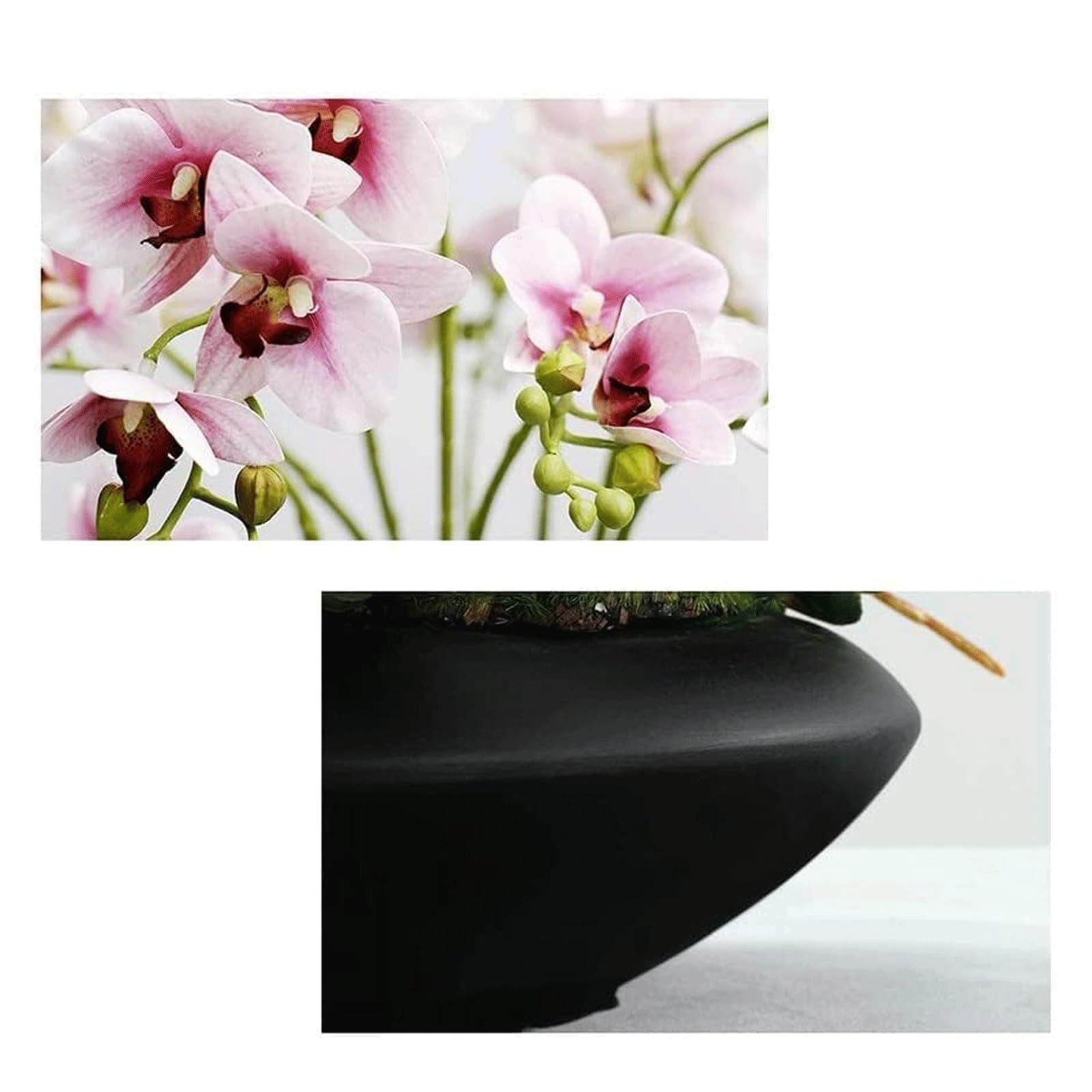Fiori Artificiali di Phalaenopsis in Vaso Nero - Piante di Orchidee finte realistiche in Vaso per centrotavola, Decorazioni per Interni, casa e Ufficio (Giallo)