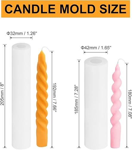 Miniatura 2 de PATIKIL Paquete de 2 moldes para hacer velas cónicas 3D, molde de vela en espiral, molde largo de silicona trenzada para cera jabón, manualidades,