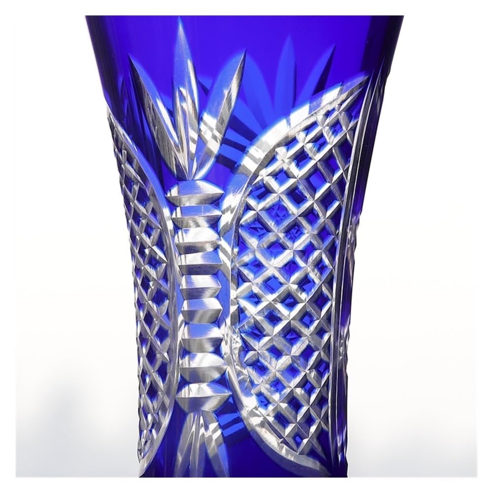 Jarrón, Elegante jarrón de Cristal Azul Estilo Bohemio checo Cortado a Mano for decoración de Cristal Transparente florero patrón Grabado para habitación, Biblioteca, Oficina, Entrada