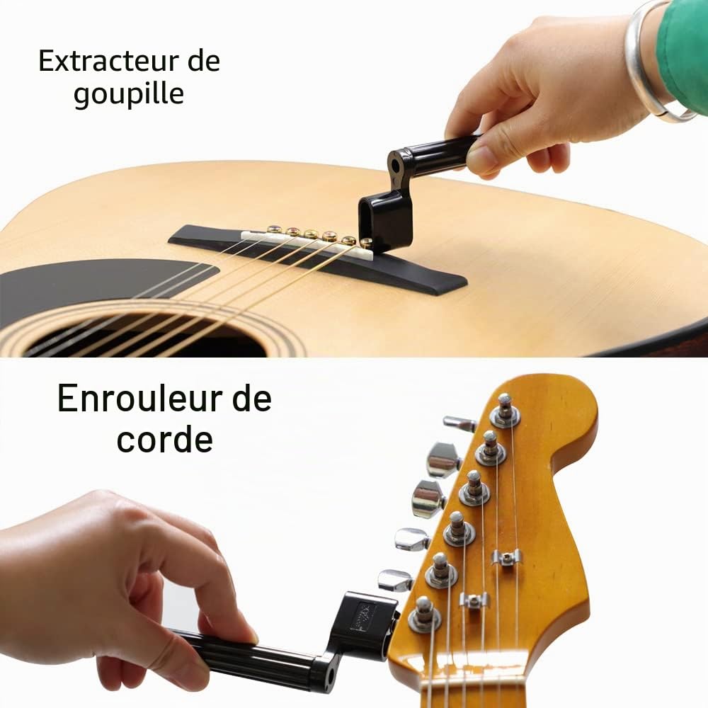 Rayzm Enrouleur de cordes de guitare/Extracteur de broches de pont,coupe-cordes de guitare/extracteur de goupille,6 pcs Médiators de guitare celluloïd,30cm Tissu polonais micro-fibre pour instruments