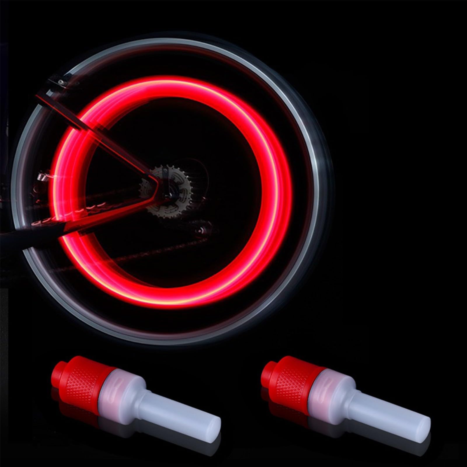 Caswynlife Bicycle Valve Lights for Mountain Bike Wheels, Bright LED Cycling Accessories with Auto Sensor, Waterproof Nylon Tire Glow for Night Riding Safety(Red)