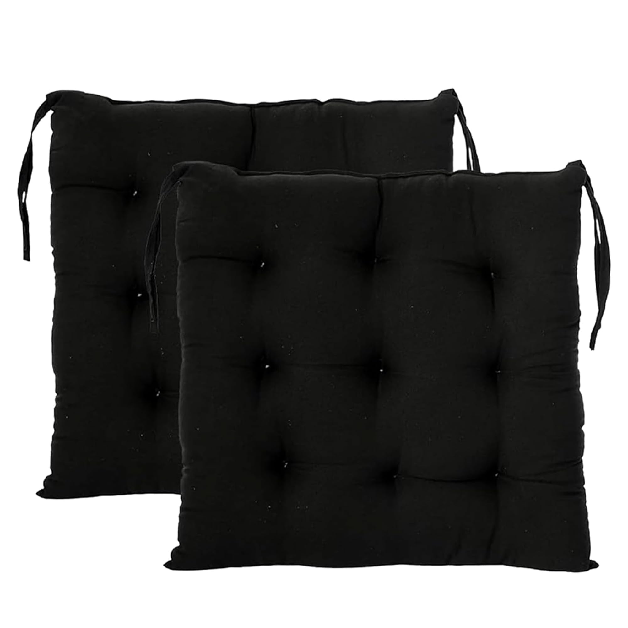 Kuber Industries Pack of 2 Cushions Pads for Chair | 18x18 Inch | Back Cushion for Office Chair Car Sitting | Microfiber Square Chair Pad with Ties | Black-image-16