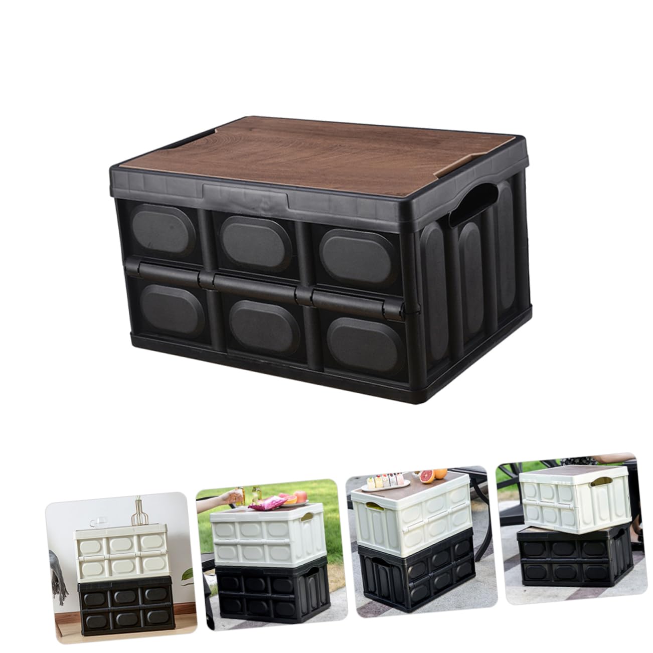 Levemolo Faltbare Aufbewahrungsbox mit Deckel Multifunktions Kleiderbox aus Pp und Holzplatte Platzsparend für Spielzeug und Bücher Transportbox Camping