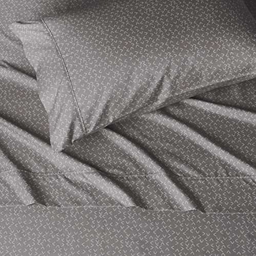 Image of Amazon Basics Lightweight Breathable Brushed Microfiber Wrinkle Resistant 3-Piece Bed Sheet Set with 14-Inch Deep Pockets,Twin,Gray Arrows,Printed,(Pack of 4)