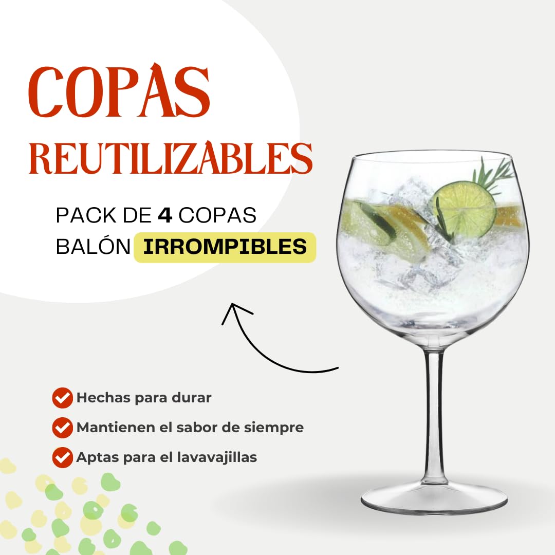M.W. - Copas Balon Plástico Duro - Copas Gin Tonic de Tritan de 70cl, Irrompible, Reutilizable, Lavable, BPA-Free, Set de 4 - Vasos plastico duro Premium, Copa Balon plástico Perfecto Para Coctel