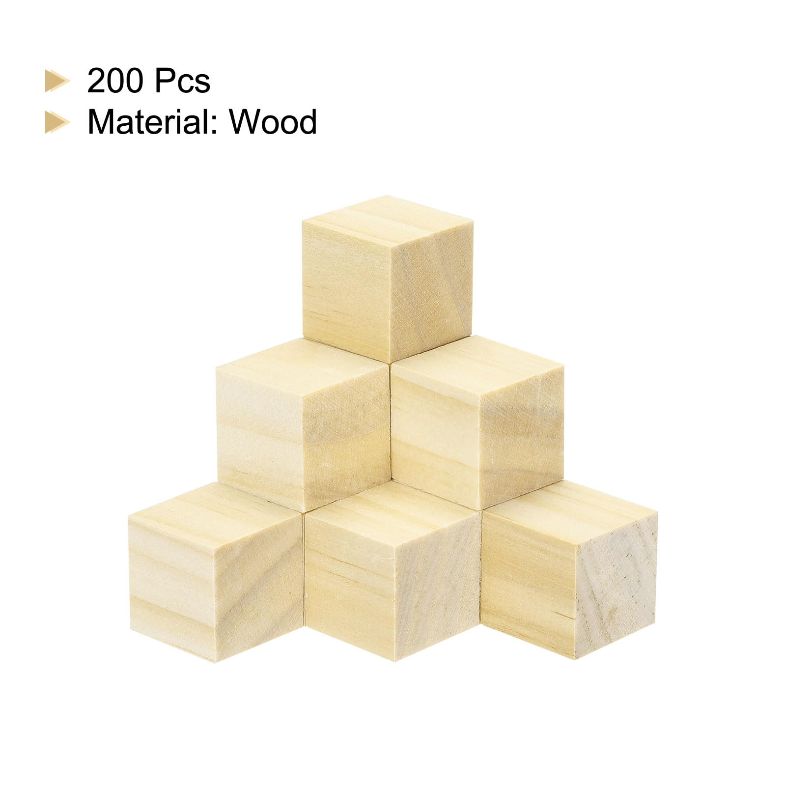 sourcing map Crafts Wooden Cube 200 Pcs Square Natural Solid Wood Crafts Blocks for DIY Projects, Puzzle Making, Letters and Stamps for Home Decoration - Image 3