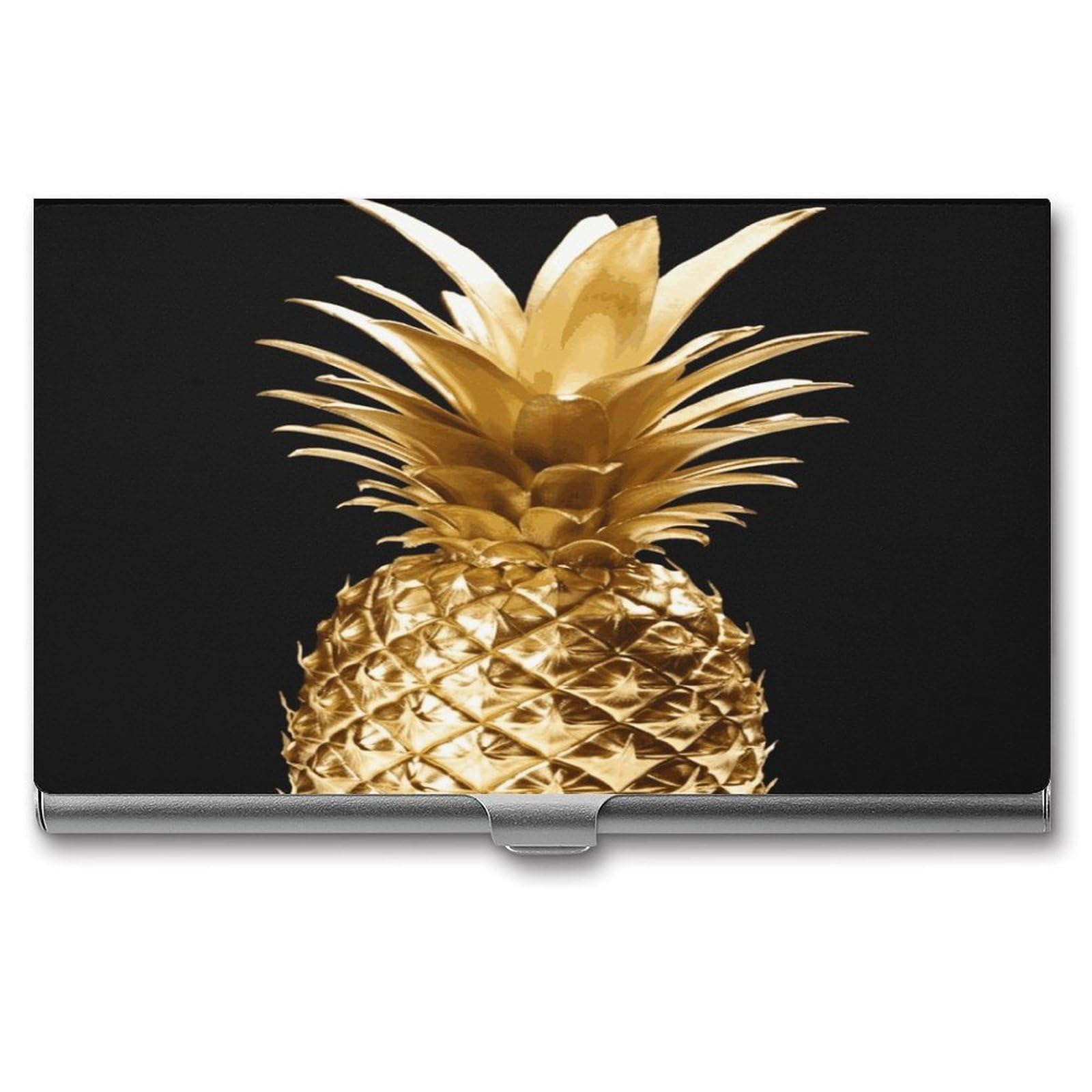JTREHY Gold Pineapple Business Card Holder Slim Purse Name Card Holder Portable Metal Business Card Case Wallet Large Capacity Lightweight Business Card Case for Men Women