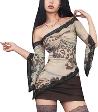 Y2k Top Vintage Clothes Off The Shoulder Tops for Women Coquette Tube Sexy Asymmetrical Lace Tops for Women