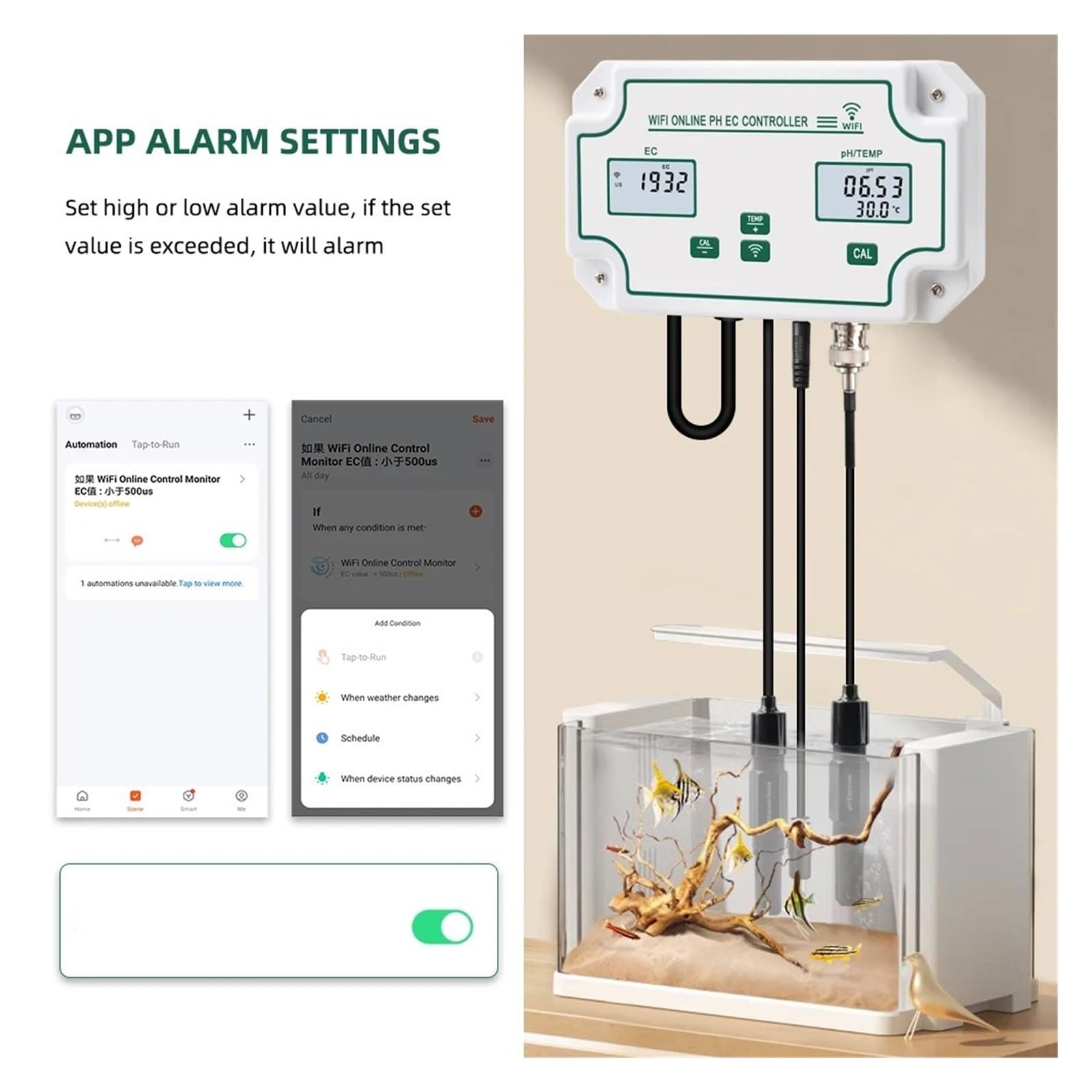 WiFi Online PH EC Meter Conducibilità Temp Tester di qualità Del'acqua Controller for Acquari Coltivazione Idroponica Fuori Suolo Misura Accurata