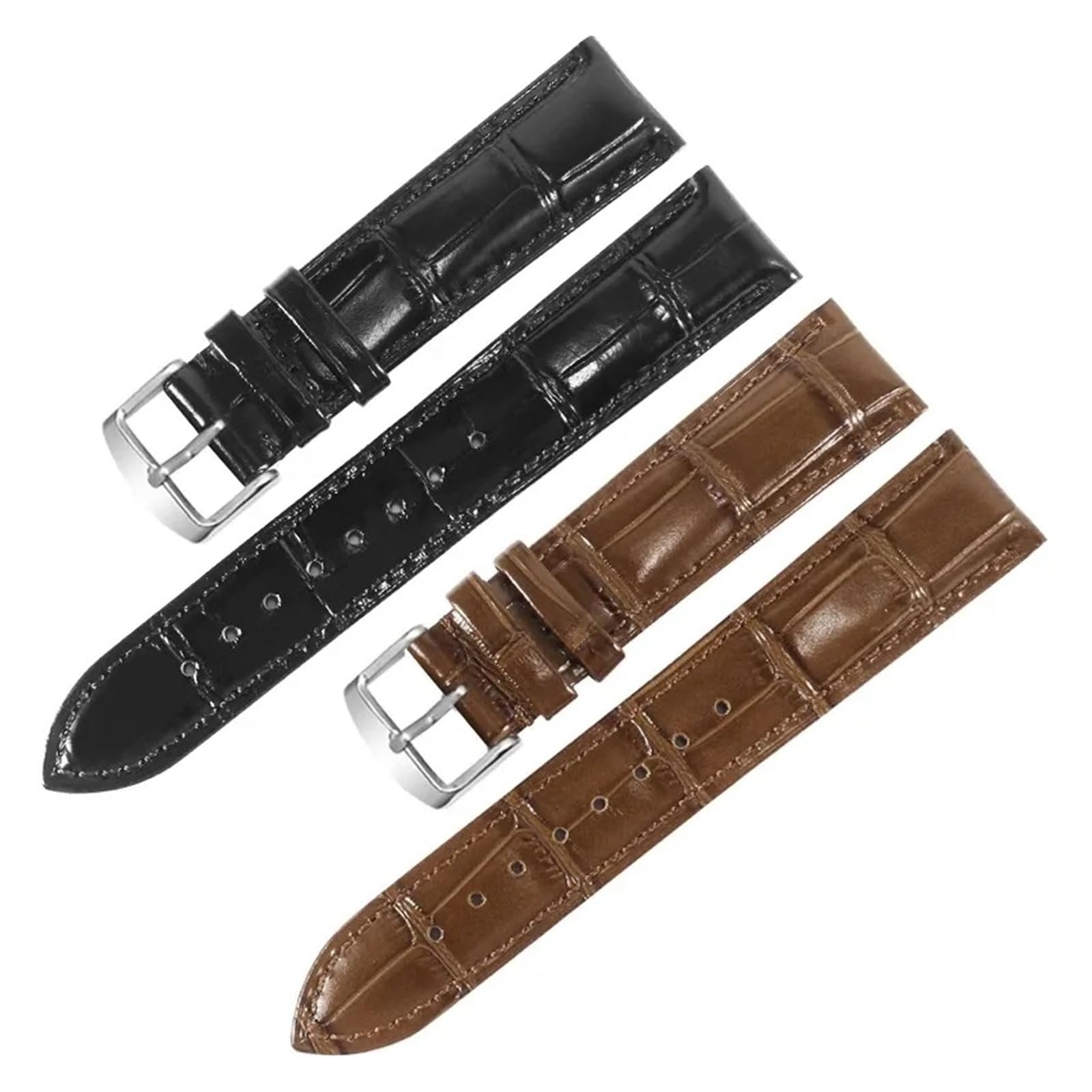 HuanJ Bracelet De Montre En Cuir Véritable Avec Interface Plate, 12, 13, 14, 15, 16, 17, 18, 19, 20, 21, 22, 23, 24 Mm, Boucle Papillon
