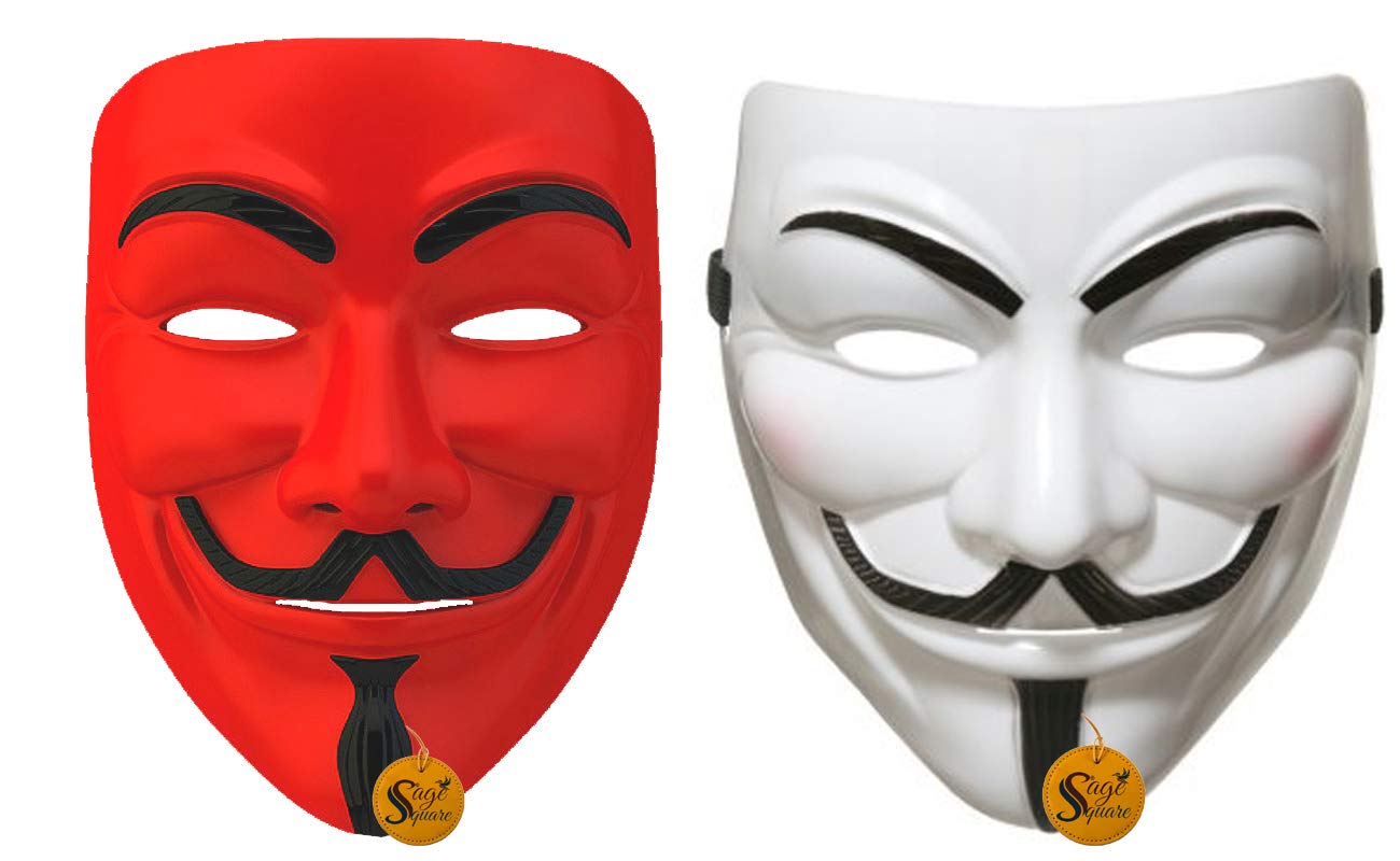 Sage Square Red & White Vendetta Comic FACE MASK Fawkes Mask Anonymous VIP Edition Face-Mask Perfect Fit Cosplay Protest V for Vendetta DC Comics (Set) (B0879J95CN) Amazon Price History, Amazon Price Tracker