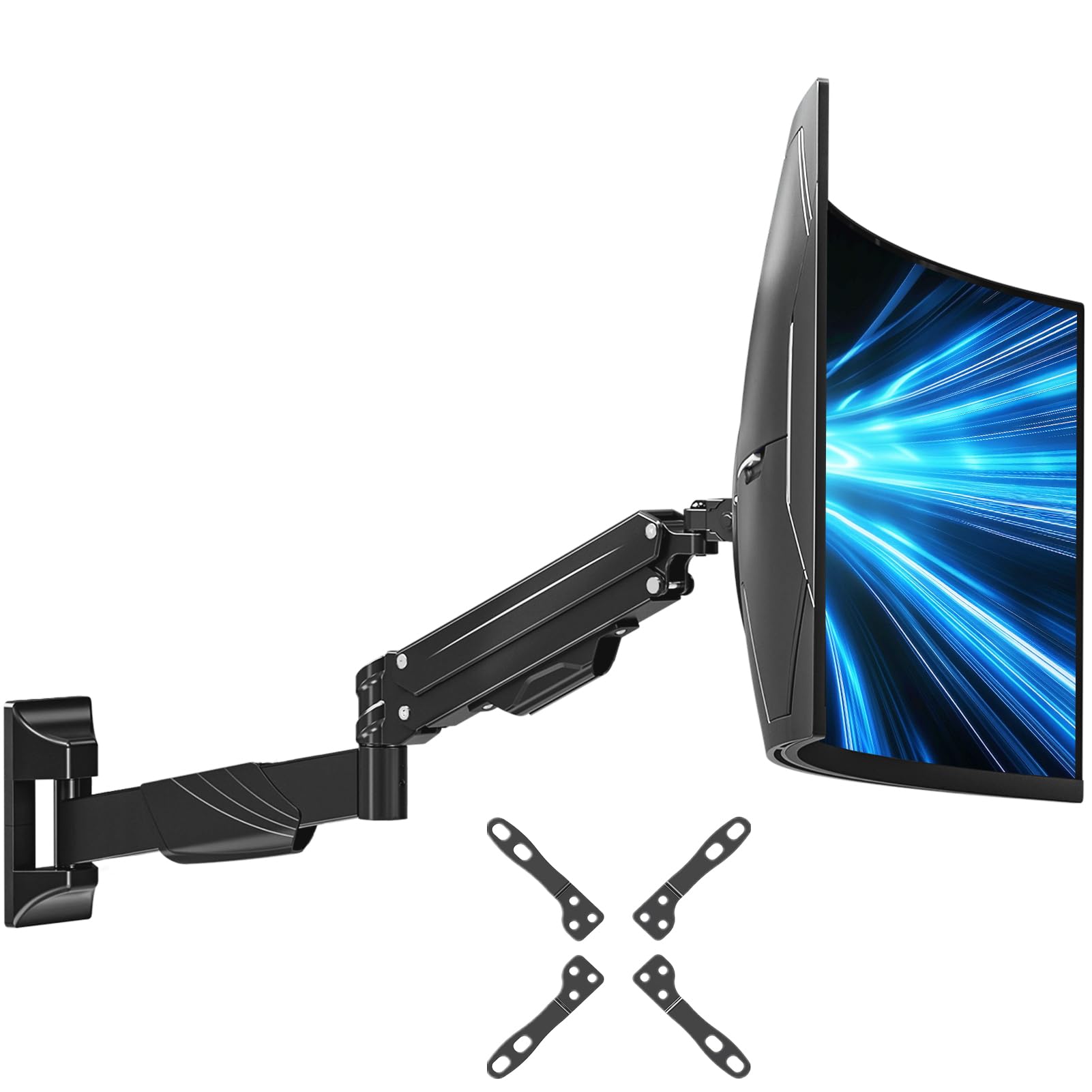 ELIVED Supporto da parete per monitor max. 43 pollici, ultra wide fino a 15 kg, VESA 75/100/200 mm, montaggio a parete resistente, regolabile in altezza, braccio EV3421B