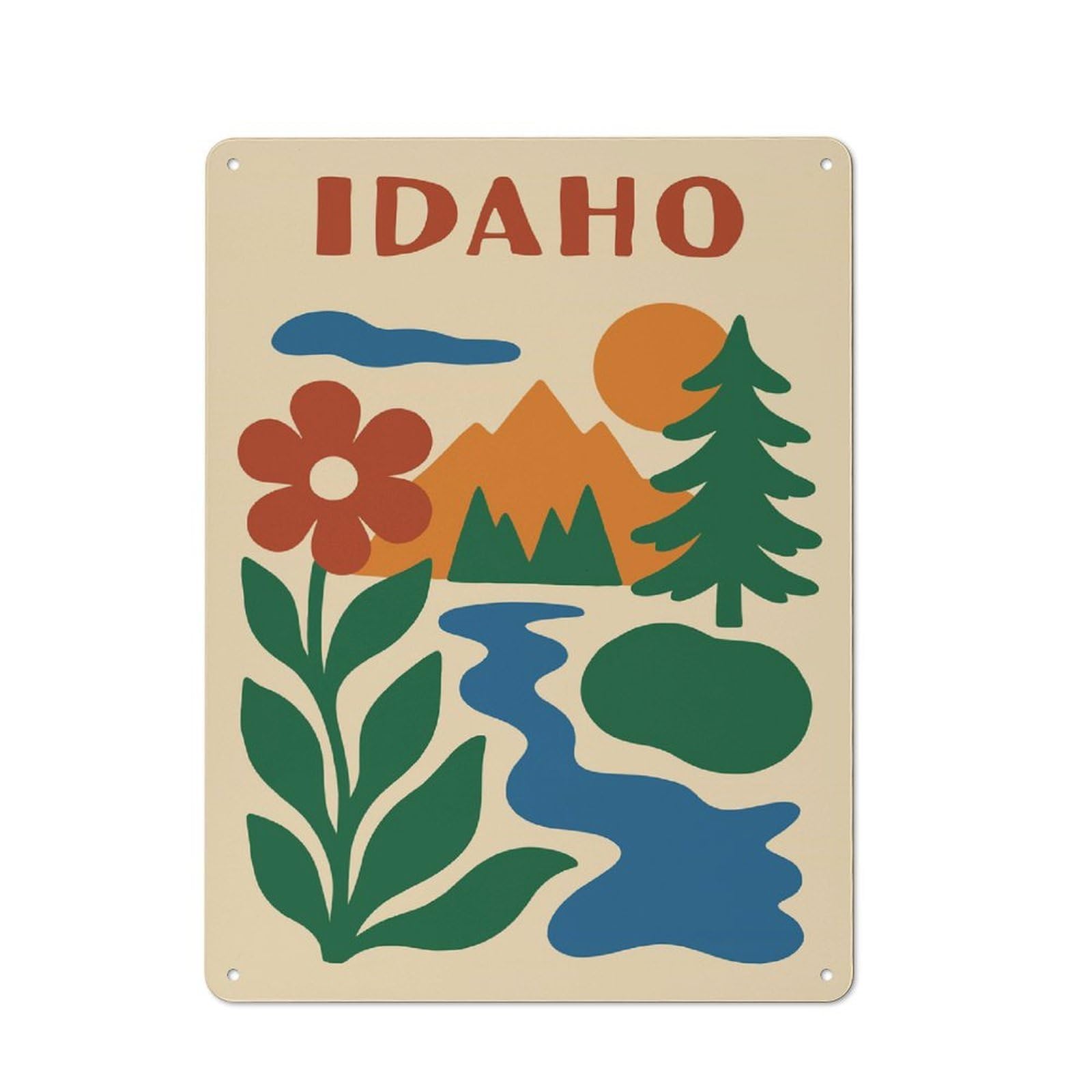 Idaho Landscape Illustration Retro-style Tin Wall Plaque 40x30cm for Living Room Wall, A Metal Wall Feature for Living Rooms And Feature Walls
