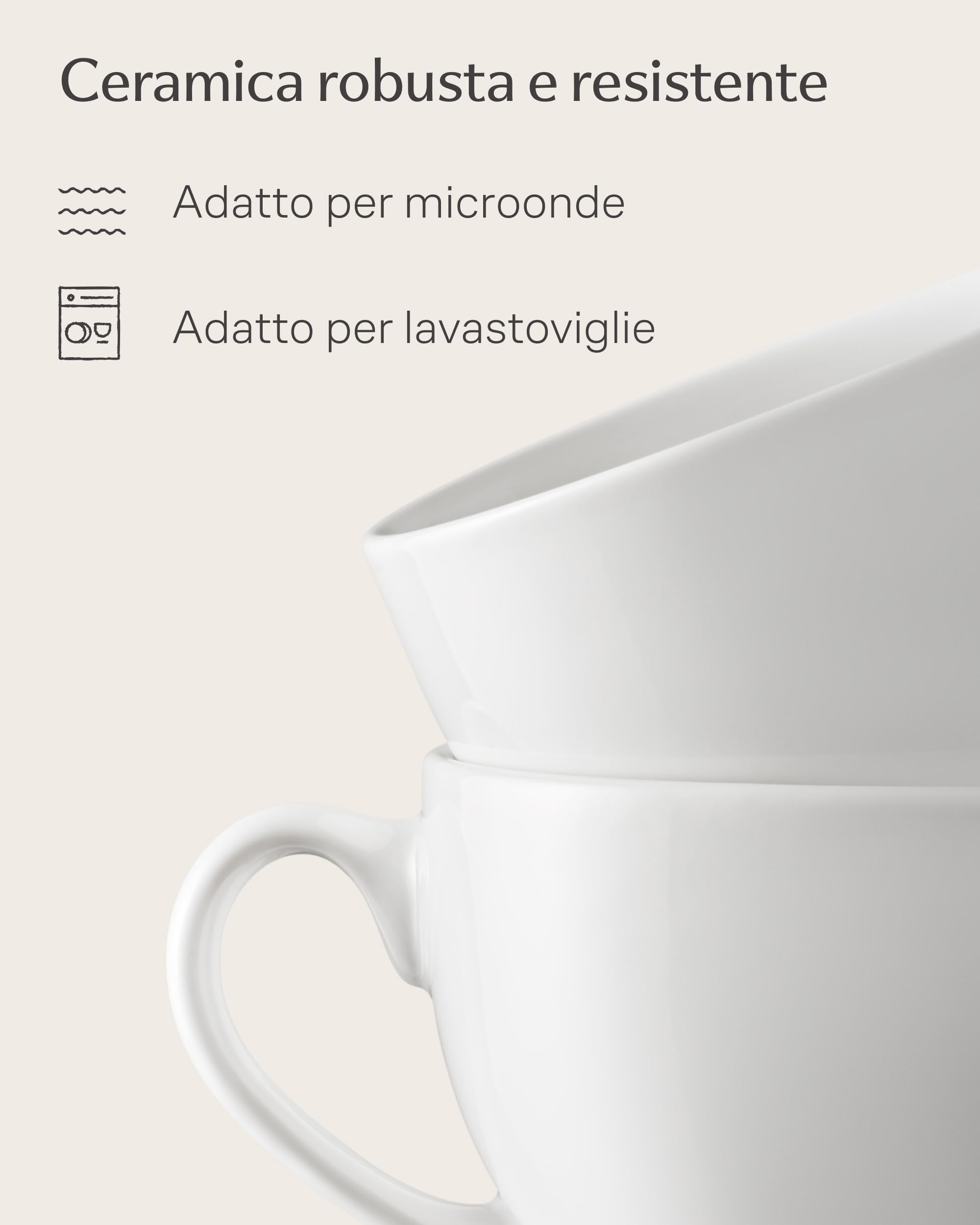 Tazzine Caffè 6 Pezzi in Ceramica Bianche con Piattini - Tazze Cappuccino Lavabili in Lavastoviglie - Set Regalo 180 ml