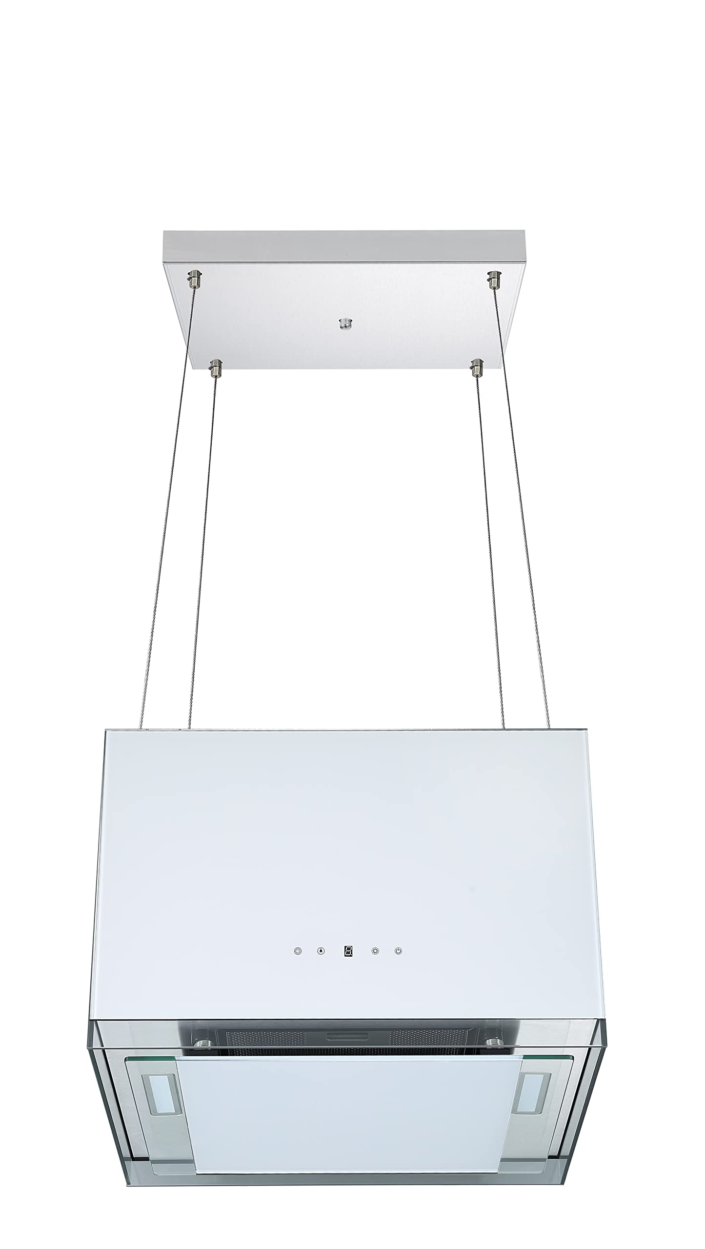Respekta Centa Cappa aspirante/cappa a isola 50 cm/struttura in acciaio bianco con pannello copriluce in vetro/funzione di ricircolo / CH11050IW / A+ / 50 – 69 dB