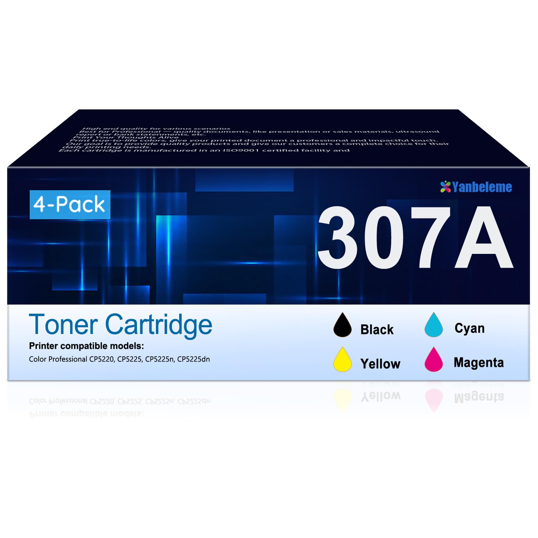 Meagiis 307A Toner Cartridge Set 4-Pack Replacement For HP 307A Toner
