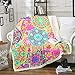 Boho Mandala Sherpa Coperta Boho Gypsy Coperta da Tiro per Donna Lady Girls Coperta Psichedelica Colorata Stampa Floreale Coperte di Peluche per Sedia Ufficio Camera Fuzzy Coperta Doppia 60 "x 80"
