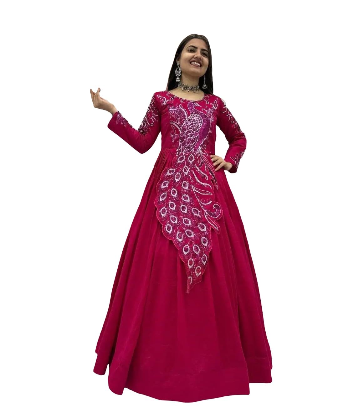 Women’s Embroidered Anarkali Gown (in, Alpha, L, Regular, Rani Pink)