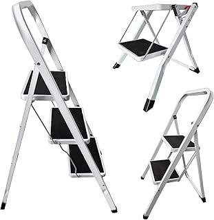 Foldable Step Stool, 3 Step Ladder Folding Step Stool with Wide Anti-Slip Pedals and Comfort Handgrip for Kitchen Household and Office, Collapsible Fold Up Stepping Stool 3 Step, 330 Lbs Capacity