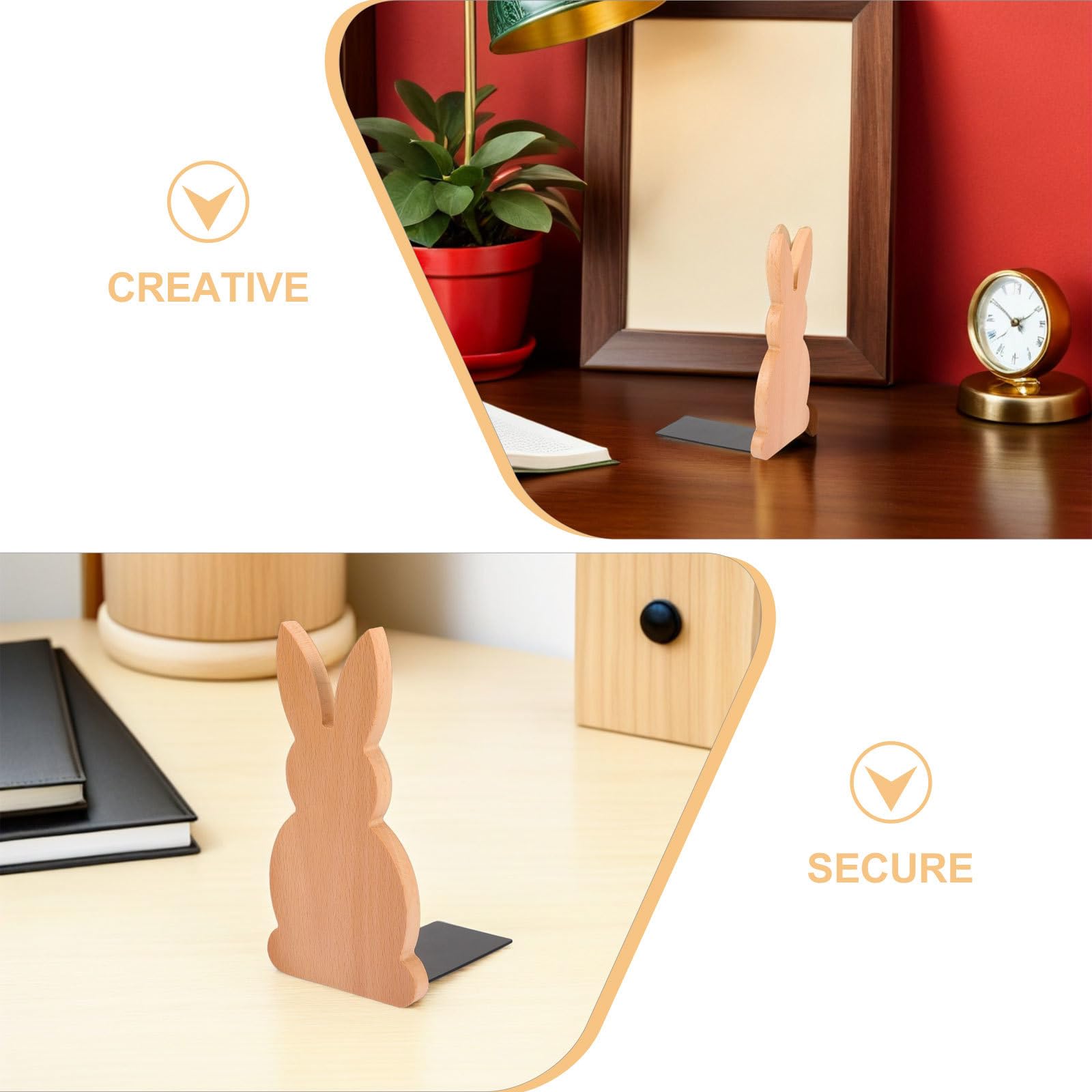 Healeved 2 sujetalibros Decorativos de Conejo de Pascua de Madera para Libros Pesados, Organizador de estantería de Escritorio para el hogar y la Oficina.