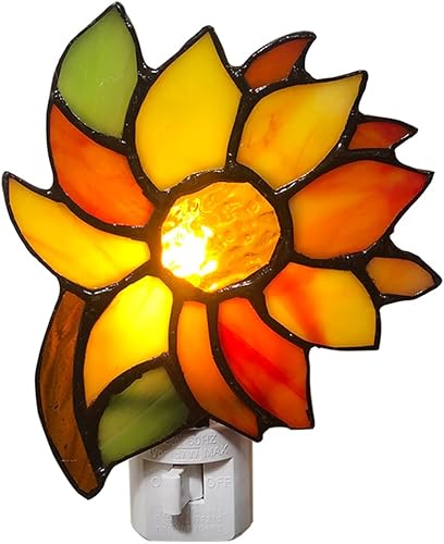 Luz nocturna de girasol con vitrales, adecuada para pasillos, dormitorios y cocinas. Un regalo para mamá. DYM8011