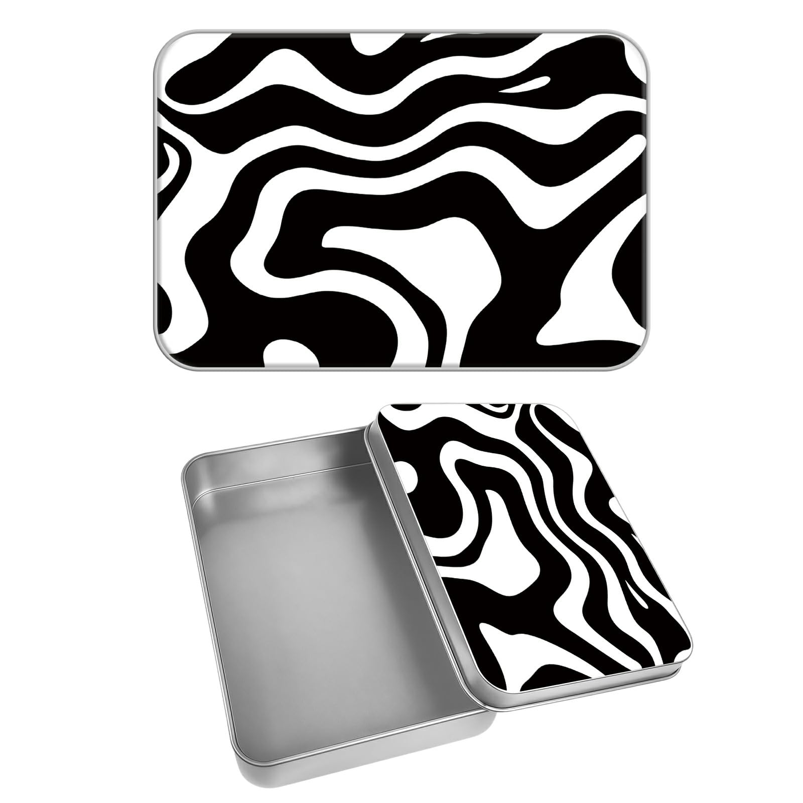 Rectangular Metal Tin Box with Removable Lid, Retro Abstract Decorative Printed Metal Storage Container for Cash Ticket Credit Card Check 3.46 x 2.36 x 0.7 inch– Single Pack