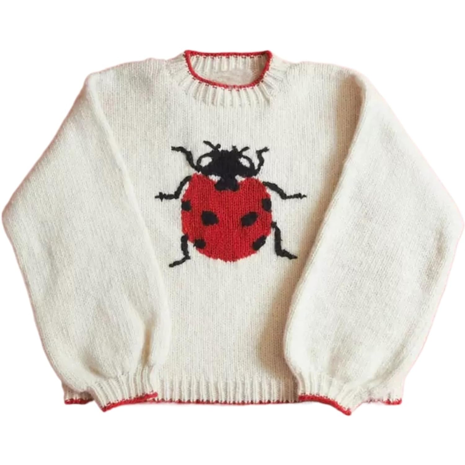 Womens Oversized Sweater Whimsy Twee Funky Ladybug Print Whimsical Y2K Knit Sweaters Pullover Whimsigoth Clothes