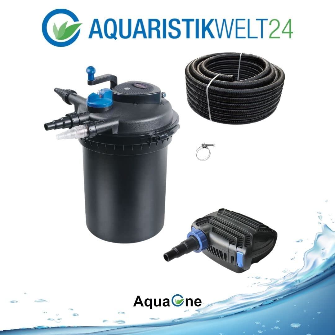 AquaOne Teichfilter Set mit Teichpumpe I Filteranlage CPF-10000 für einen Teich bis 12.000 Liter I Komplettset mit UV Lampe Eco Pumpe 20 Watt Teichschlauch Nr.21