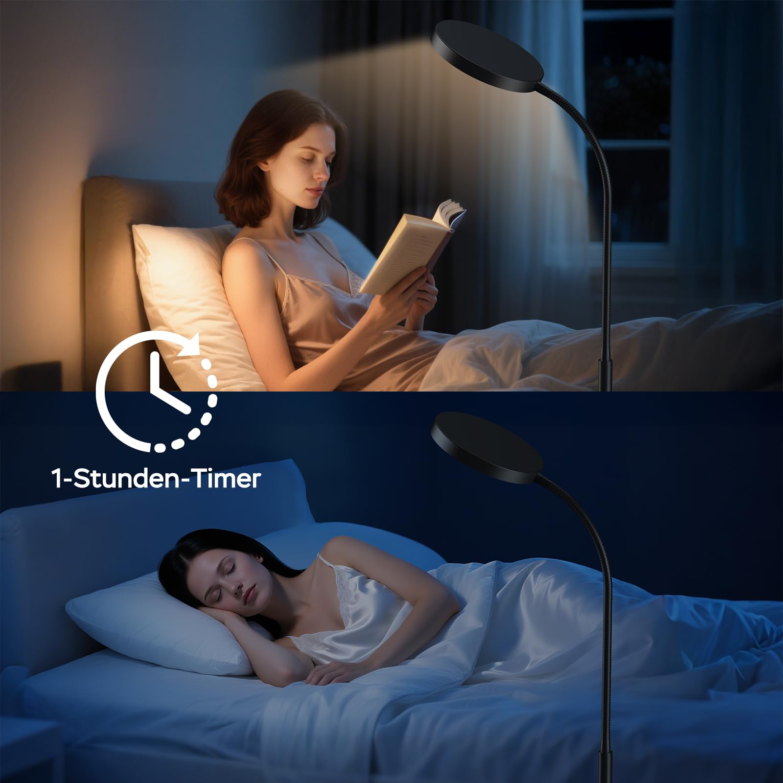 ANTENLICHT NOVA Stehlampe LED | Sofa stehlampe dimmbar mit Fernbedienung | 4 Farbtemperaturen & 4 Helligkeiten | 30 Min & 1 Stunden Timer | 18W Stehleuchte Schwarz für Schlafzimmer, Wohnzimmer, Büro