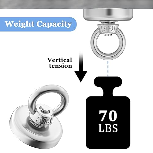 Miniatura 6 de Imanes de neodimio superfuertes y resistentes, elevación potente de 1.26 pulgadas, tierras raras con agujero avellanado, anillos de elevación para